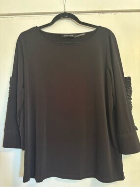 Black Long Sleeve Blouse with Ruched Sleeve Detail